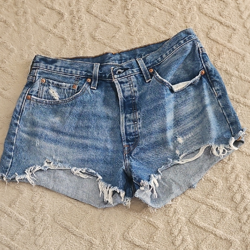 Levi's Distressed Blue Denim Jean Shorts